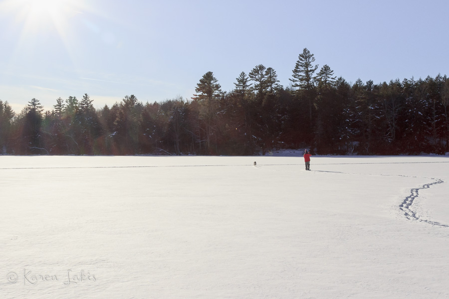 waling on the frozen lake