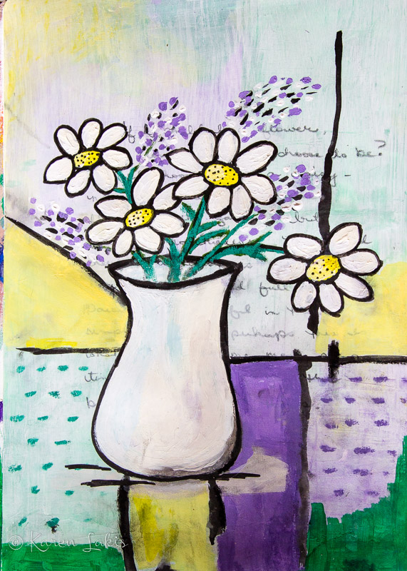 art journal page-vase of daisies