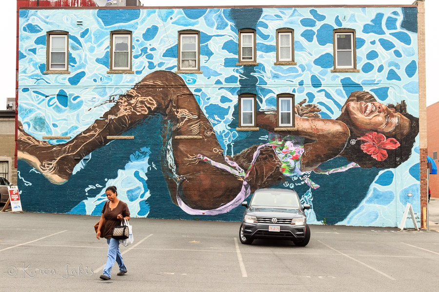 Mural of a girl swimming