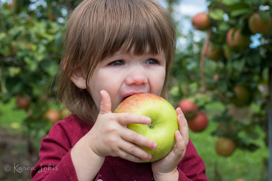 Ella, eating an apple