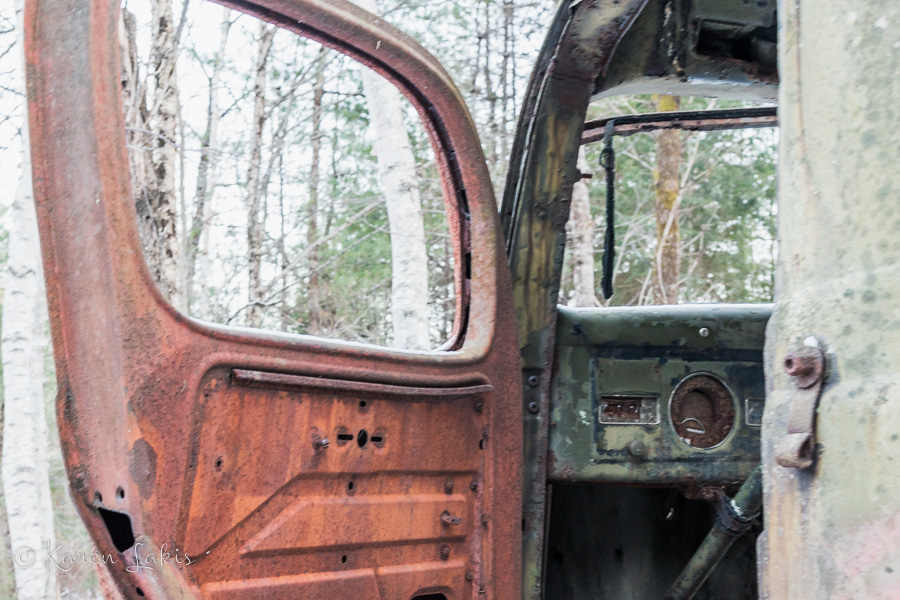 rusty door of abandoned truck